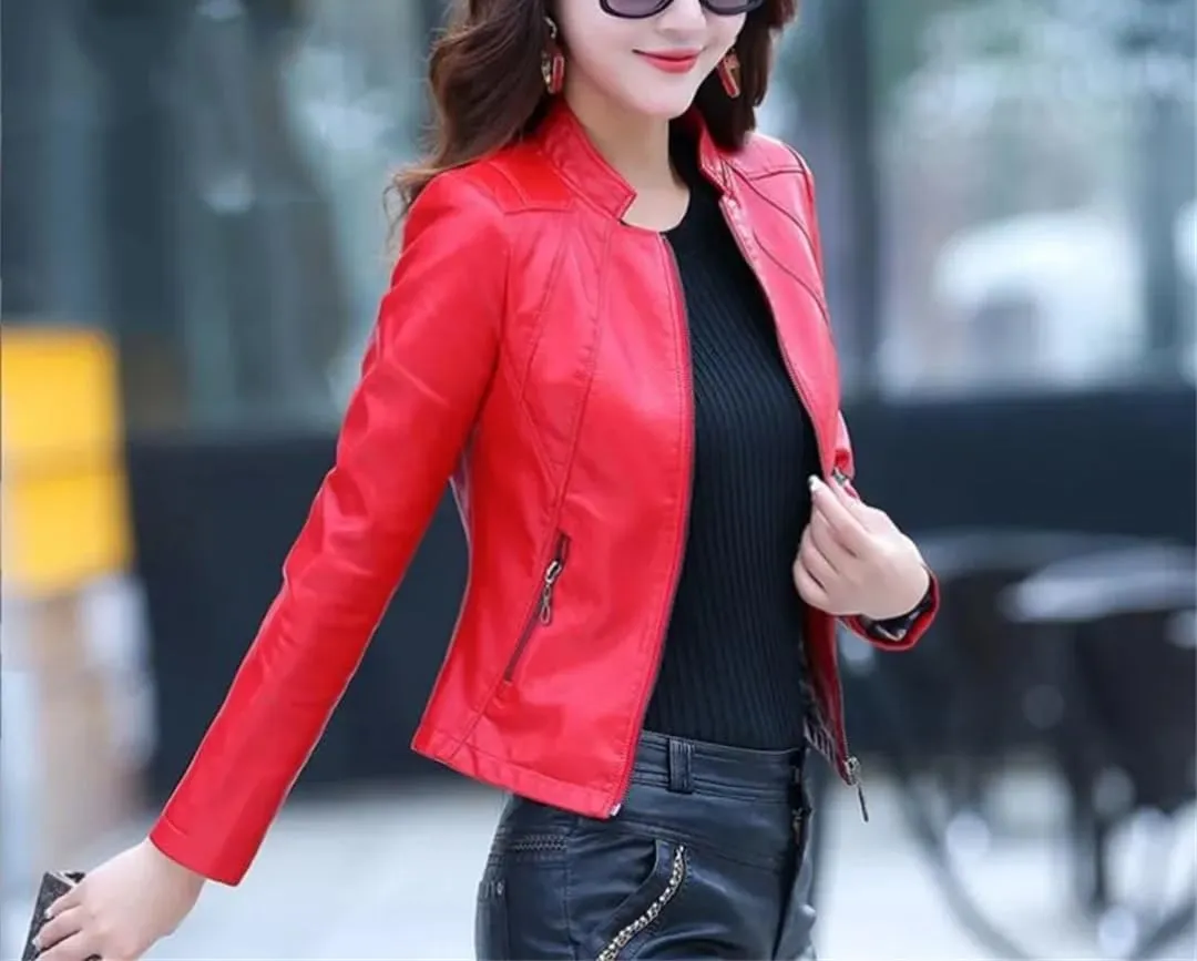 Spring Leather Jacket Women Casual Leather Outerwear Women's Moto Biker Zipper Jackets