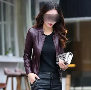 Spring Leather Jacket Women Casual Leather Outerwear Women's Moto Biker Zipper Jackets