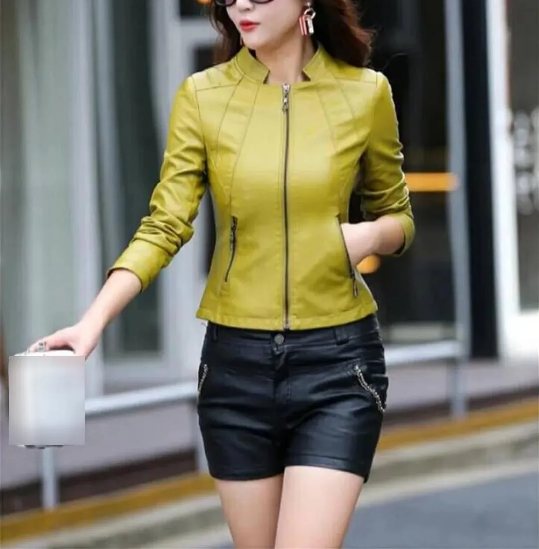 Spring Leather Jacket Women Casual Leather Outerwear Women's Moto Biker Zipper Jackets