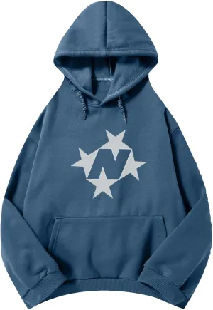 Star Graphic Hoodies For Women Vintage Aesthetic Streetwear Sweatshirt With Pockets Retro Printed Fleece Pullover