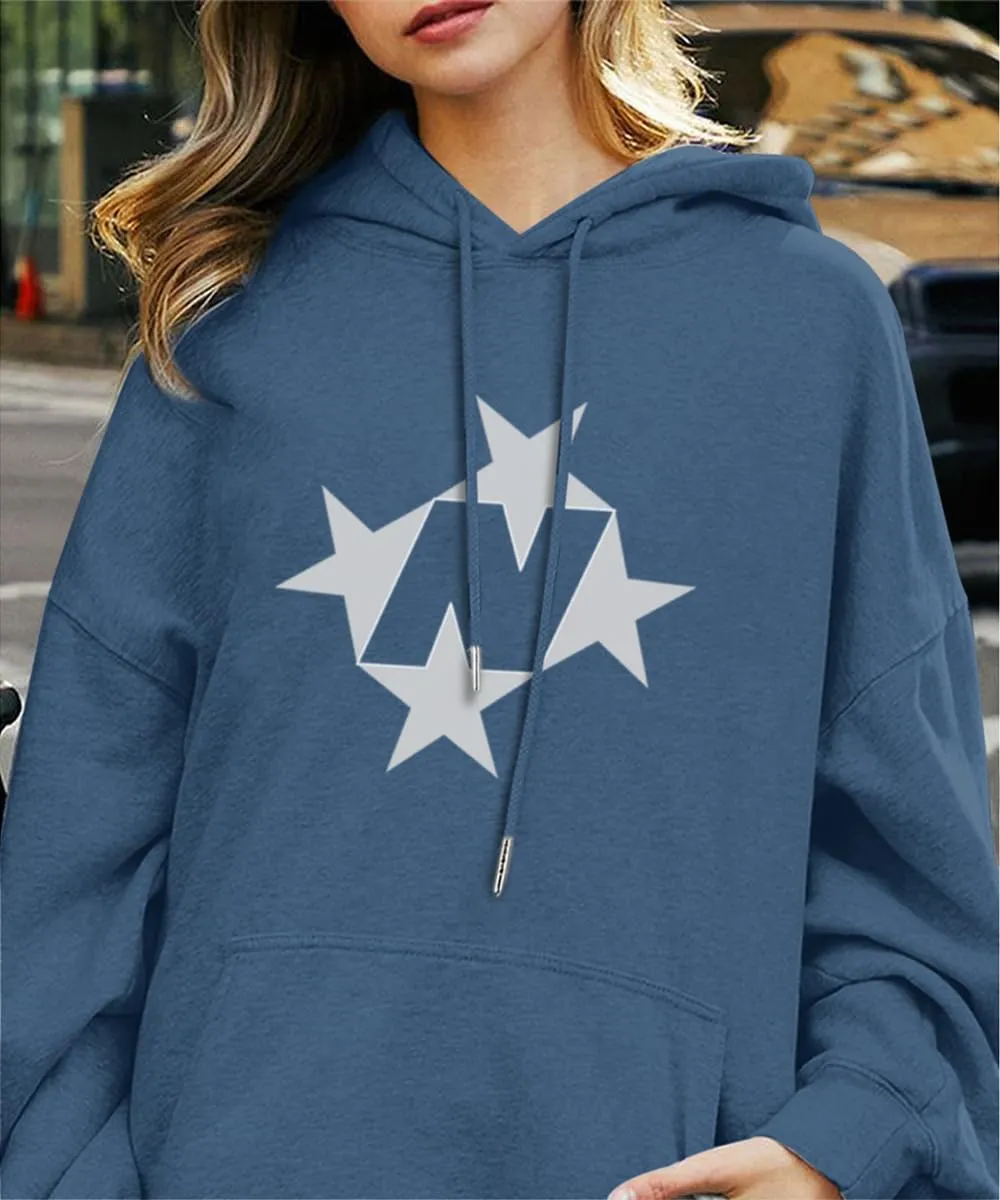 Star Graphic Hoodies For Women Vintage Aesthetic Streetwear Sweatshirt With Pockets Retro Printed Fleece Pullover