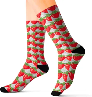 Strawberry Socks for Women Men  Fun Fruit Pattern Crew Socks Colorful Cute Novelty Gift Comfy Casual Wear.