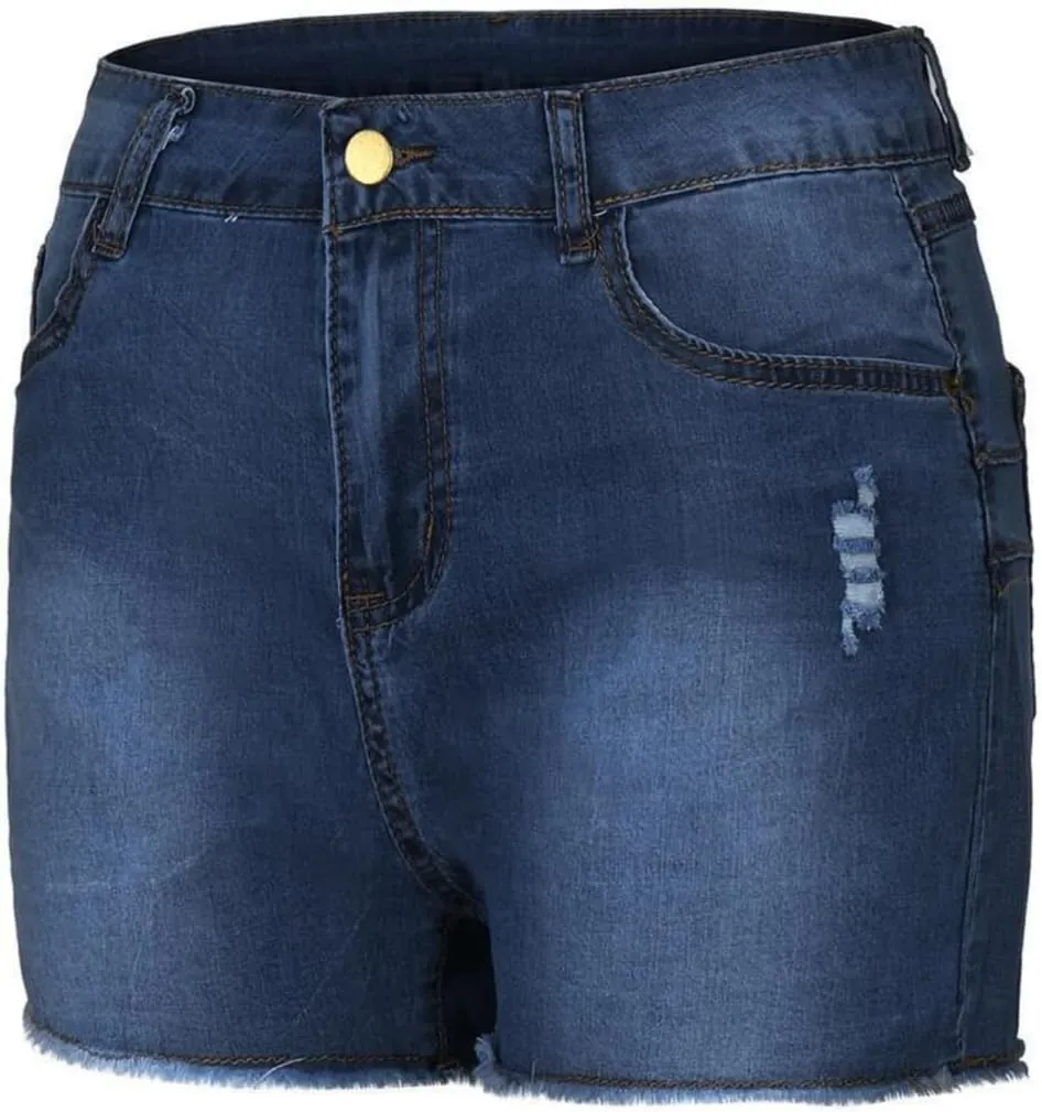 Stretchy Jean Shorts for Women High Waisted Butt Lifting Summer Shorts Distressed Raw Hem Booty Denim Shorts