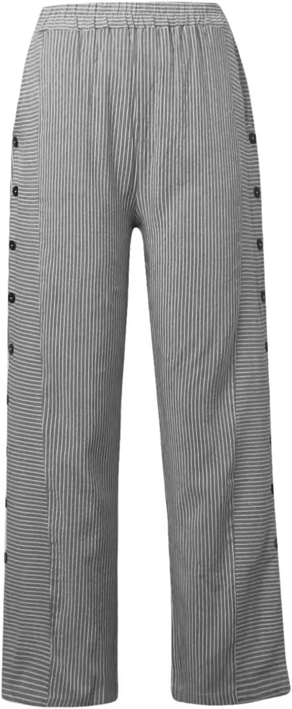 Striped Pants Women Elastic High Waisted Baggy Wide Leg Pants Vintage Cropped Trouser Lounge Pants with Pockets