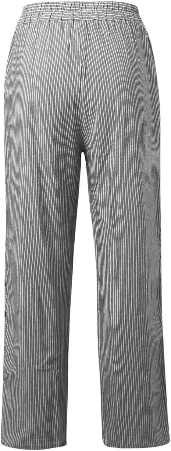 Striped Pants Women Elastic High Waisted Baggy Wide Leg Pants Vintage Cropped Trouser Lounge Pants with Pockets