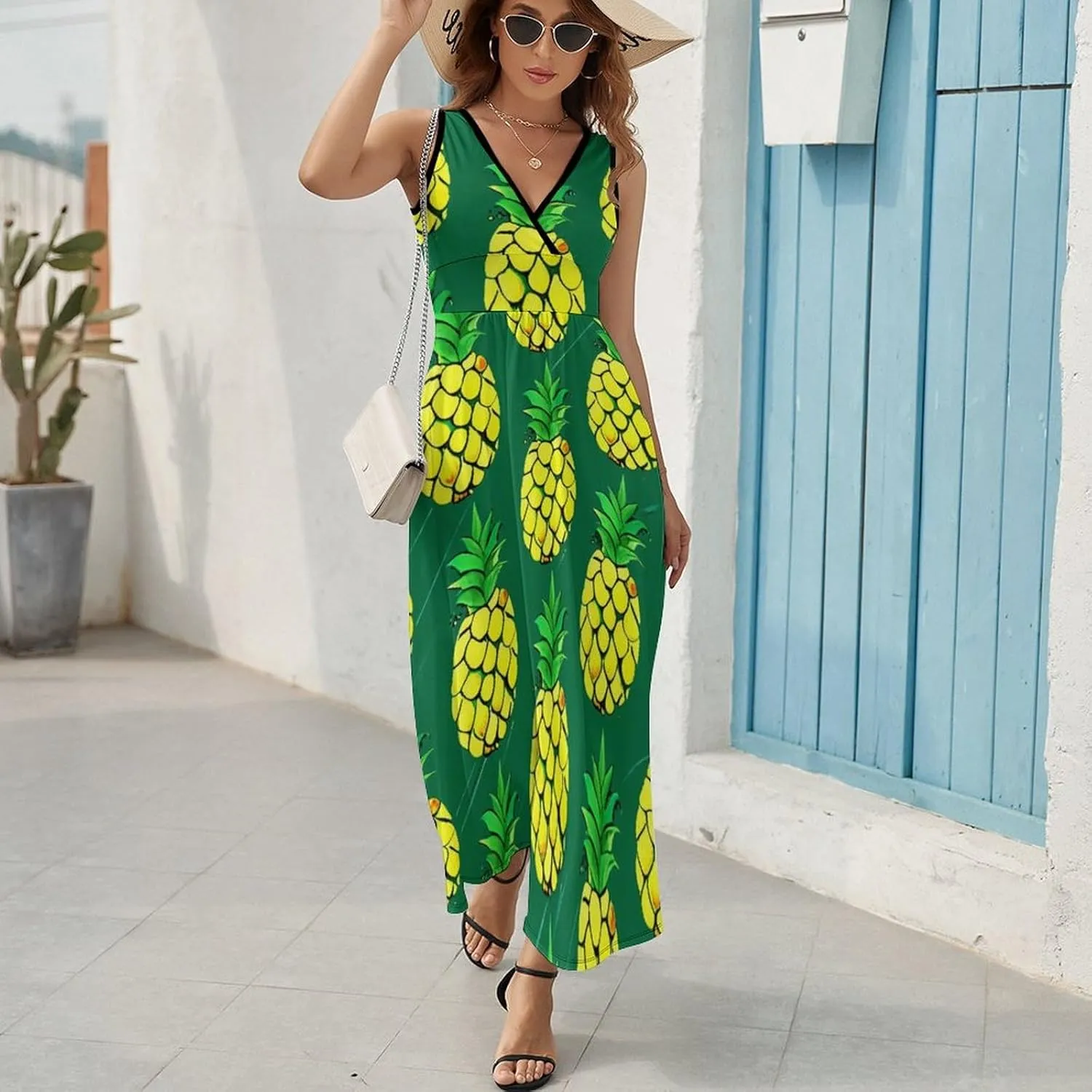 Summer Casual Tunic Dress V-Neck Sleeveless Fitted Beach Swing Dress