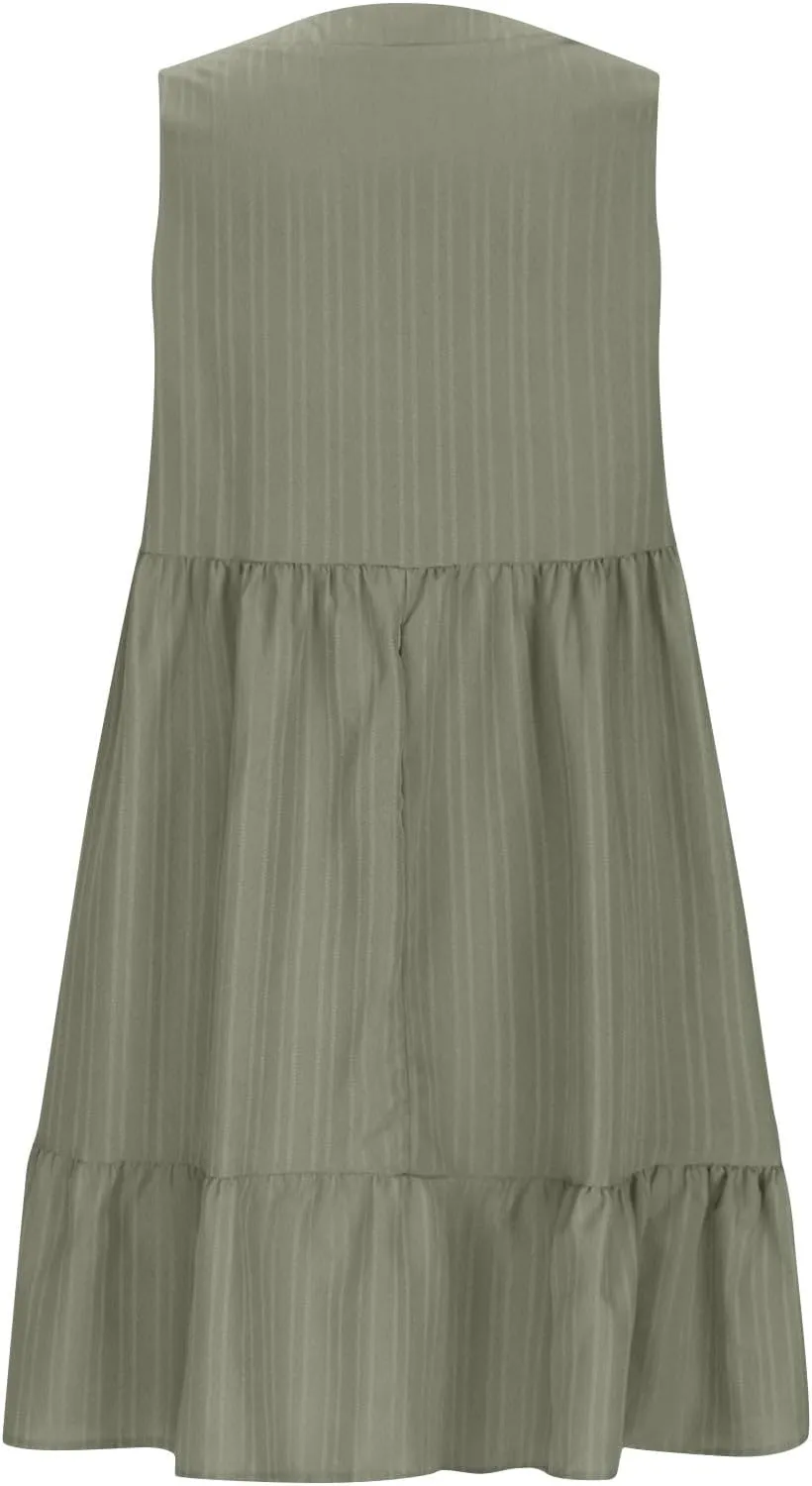 Summer Dresses for Women 2025 Vacation Sleeveless V Neck Dress Loose Summer Pleated Swing Flowy Sundress