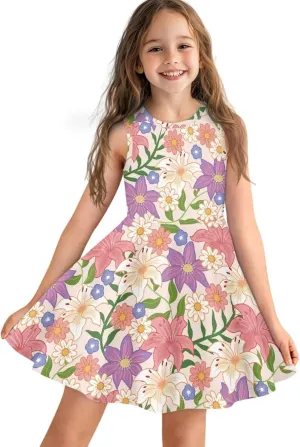 Summer Dresses Girls Elegant Sweet Midi Spring Sundresses Party Dresses Sleeveless Suitable 3-16 Years Old