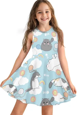 Summer Dresses Girls Elegant Sweet Midi Spring Sundresses Party Dresses Sleeveless Suitable 3-16 Years Old