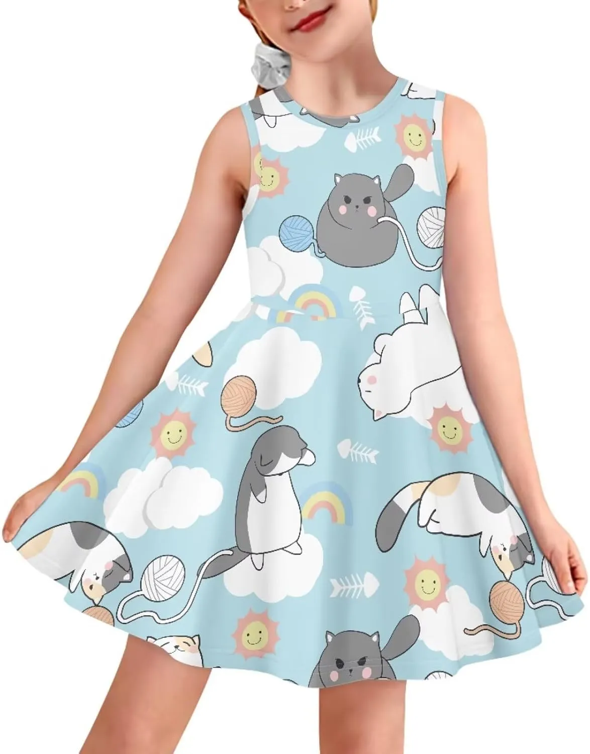 Summer Dresses Girls Elegant Sweet Midi Spring Sundresses Party Dresses Sleeveless Suitable 3-16 Years Old