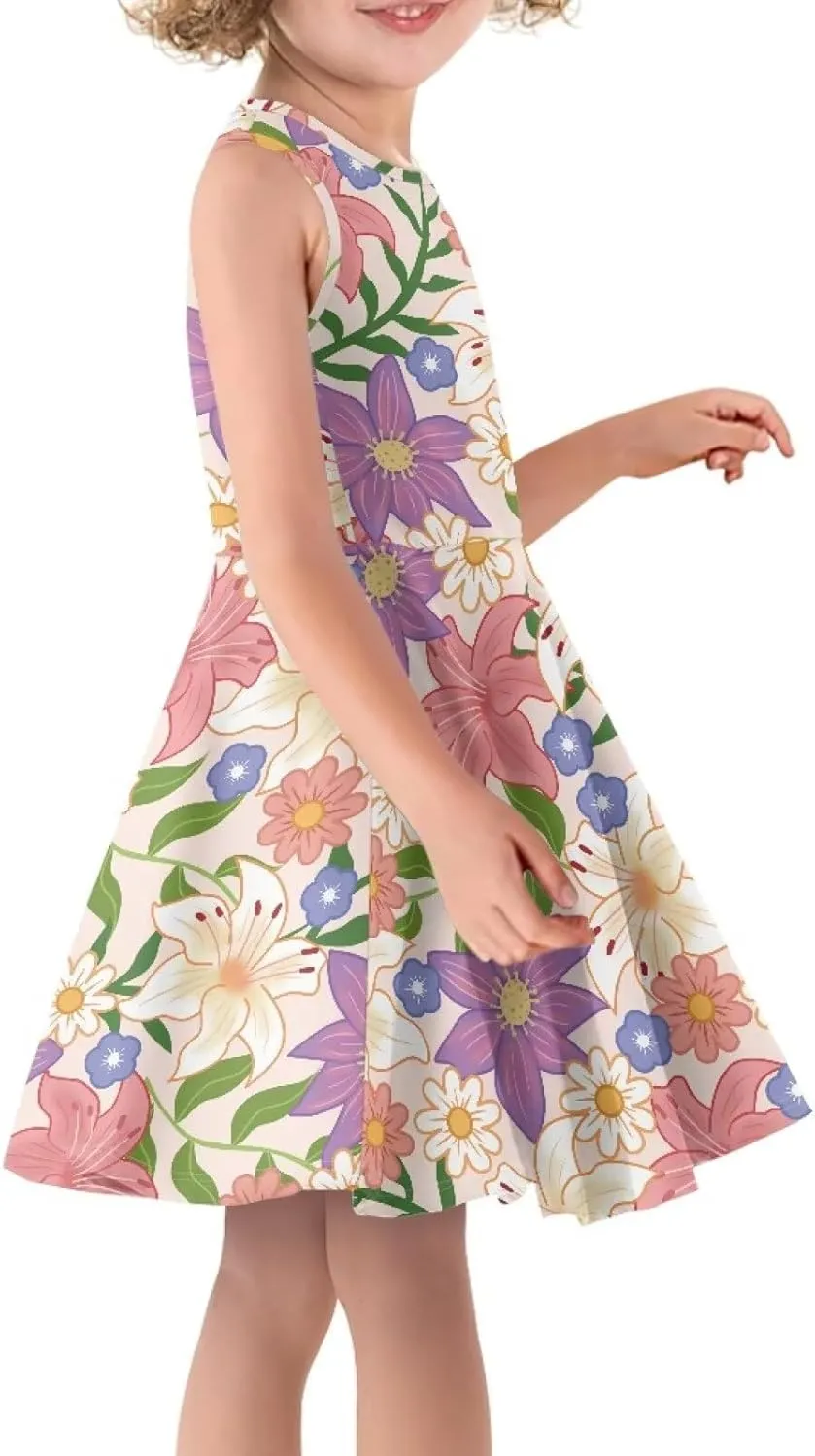 Summer Dresses Girls Elegant Sweet Midi Spring Sundresses Party Dresses Sleeveless Suitable 3-16 Years Old
