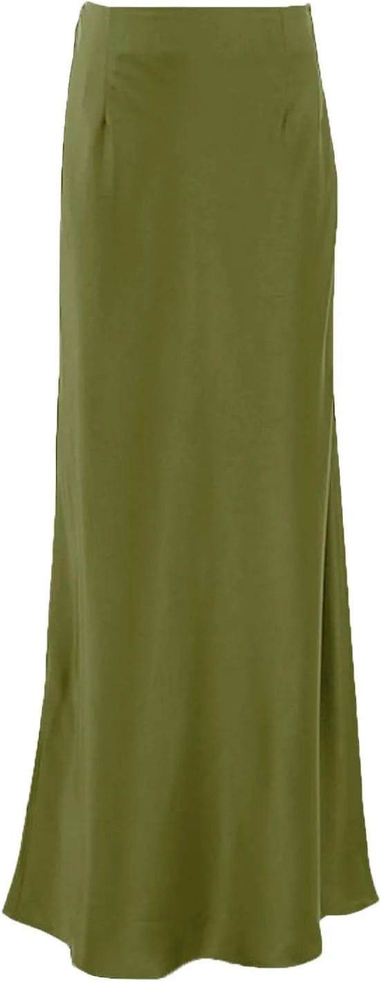 Summer Skirts for Women 2025 Casual Solid Flowy Satin Skirt Long Trendy Travel High Waisted Maxi Fishtail Skirt