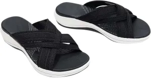 Summer Slide Sandals for Women Fashion Casual Cross Straps Open Toe Slip-on Flat Slipper Lightweight Comfortable Ladies Beach Shoes Flip Flops