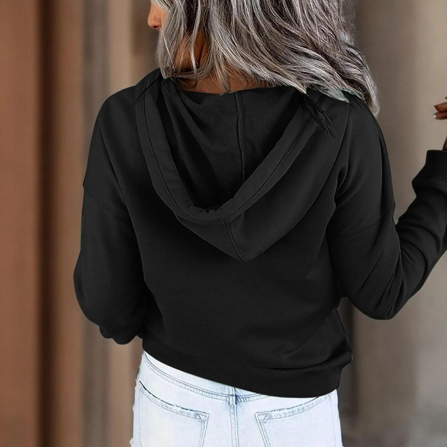 Sweatshirt for Women Fall Womens 2024 Hoodies Button Collar Drawstring Hooded Pullover Sweatshirt Casual Long Sleeve Tops