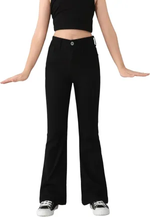SweatyRocks Girl's Casual High Waist Solid Denim Pants Stretchy Flare Leg Jeans with Pocket