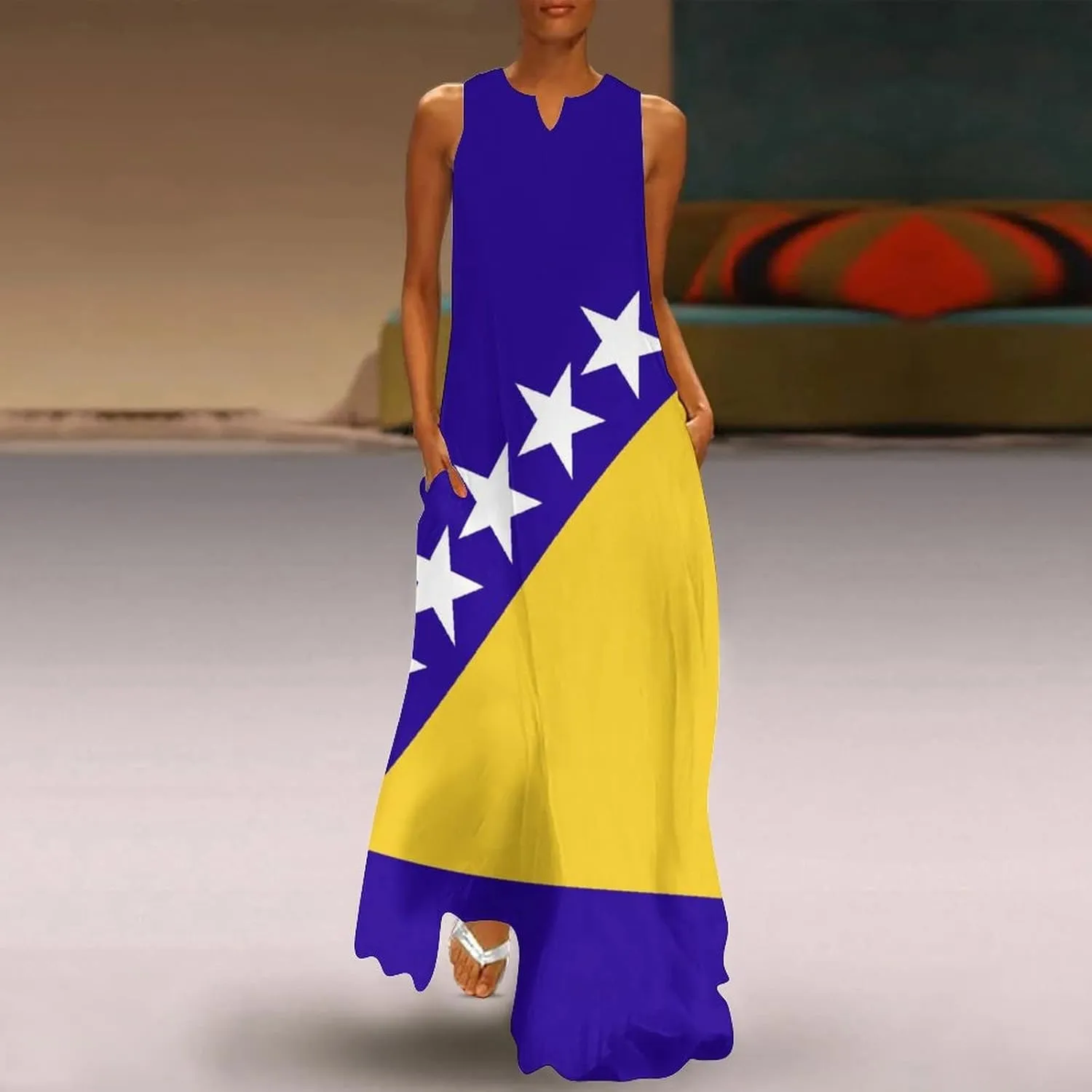 TAIZIYEAH Long Dress Elegant Casual Long Dress Bosnia and Herzegovina Flag Girls Summer Sunshine Beach Skirts for Womens L
