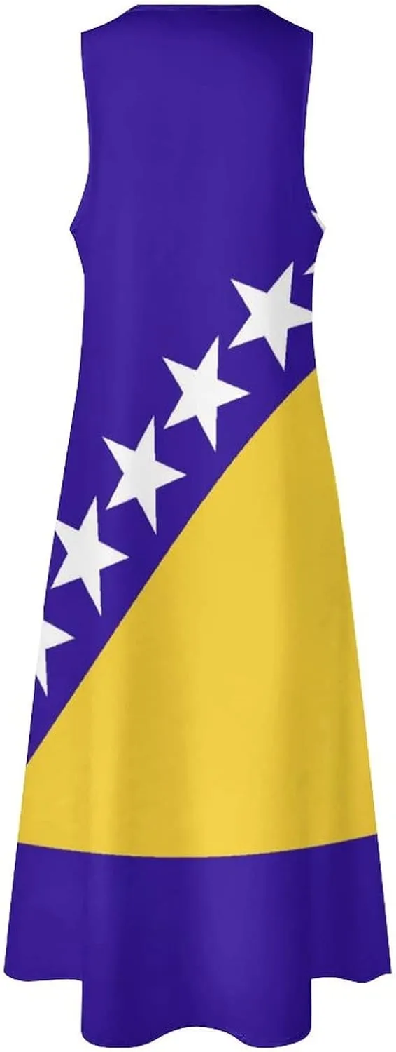 TAIZIYEAH Long Dress Elegant Casual Long Dress Bosnia and Herzegovina Flag Girls Summer Sunshine Beach Skirts for Womens L