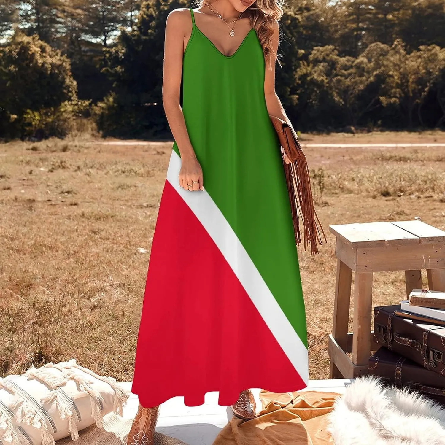 TAIZIYEAH Long Dress Elegant Casual Long Dress Tatarstan Flag Girls Summer Sunshine Beach Skirts for Womens 3XL