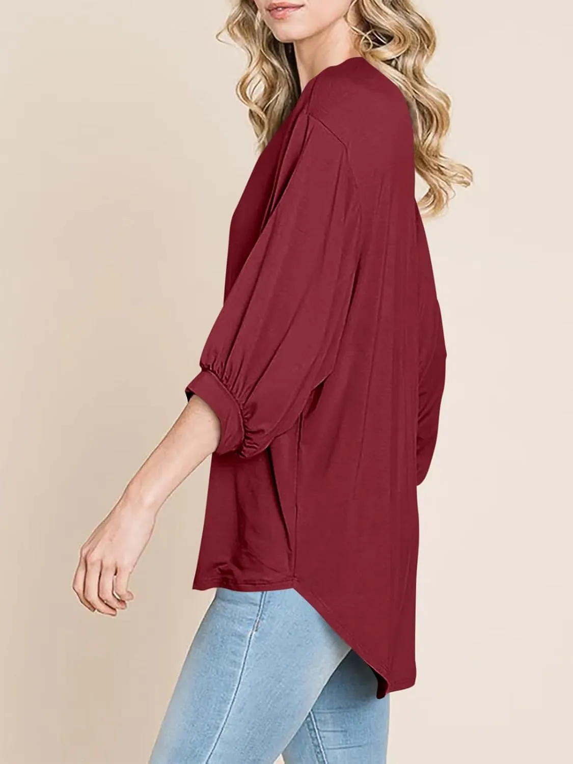 Tankaneo Womens Oversized T Shirts Summer Casual Loose Fit 3/4 Batwing Sleeve Tunic Tops with Leggings