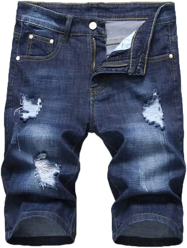Tebreux Men's Ripped Short Jeans Distressed Classic Fit Denim Shorts Vintage Summer Pants