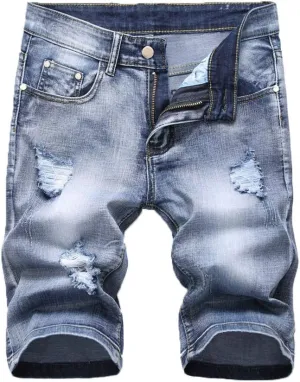Tebreux Men's Ripped Short Jeans Distressed Classic Fit Denim Shorts Vintage Summer Pants