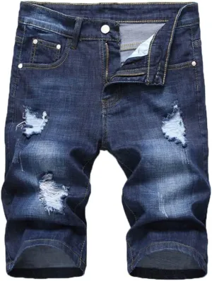Tebreux Men's Ripped Short Jeans Distressed Classic Fit Denim Shorts Vintage Summer Pants