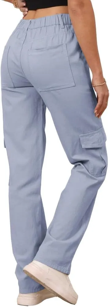 THWEI Cargo Pants for Women High Waisted Casual Pants Y2K Streetwear with 6 Pockets