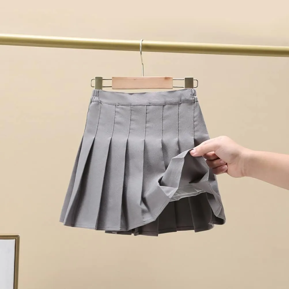 Toddler Baby Girls Pleated Skirt Elastic Waist School Uniform Mini Short Skirt