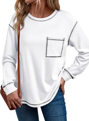Trendy Queen Womens Crewneck Sweatshirts Long Sleeve Shirts Lightweight Sweaters Fall Tops Fashion Outfits 2025