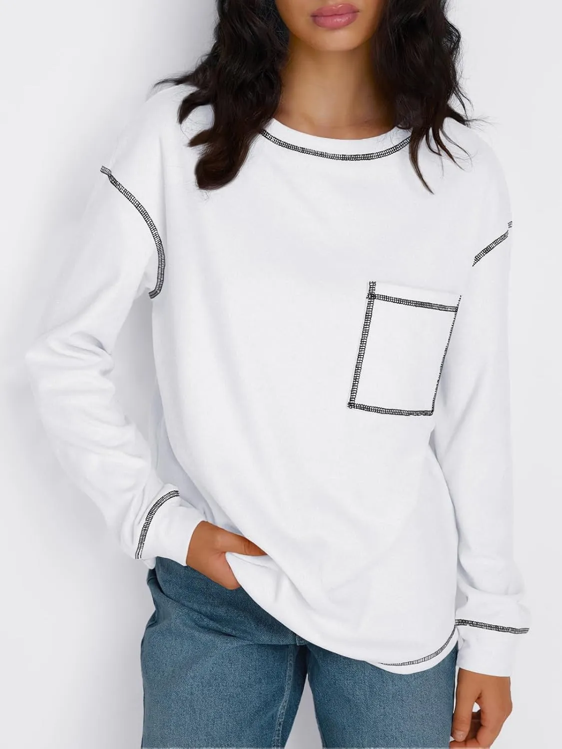 Trendy Queen Womens Crewneck Sweatshirts Long Sleeve Shirts Lightweight Sweaters Fall Tops Fashion Outfits 2025