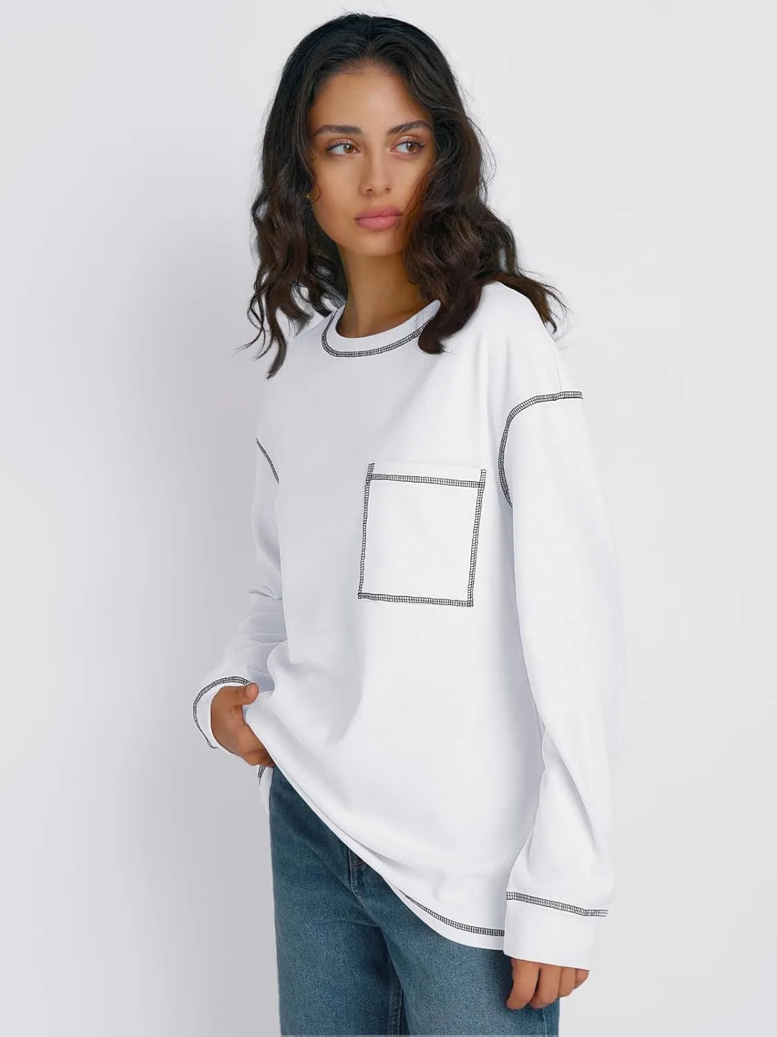 Trendy Queen Womens Crewneck Sweatshirts Long Sleeve Shirts Lightweight Sweaters Fall Tops Fashion Outfits 2025
