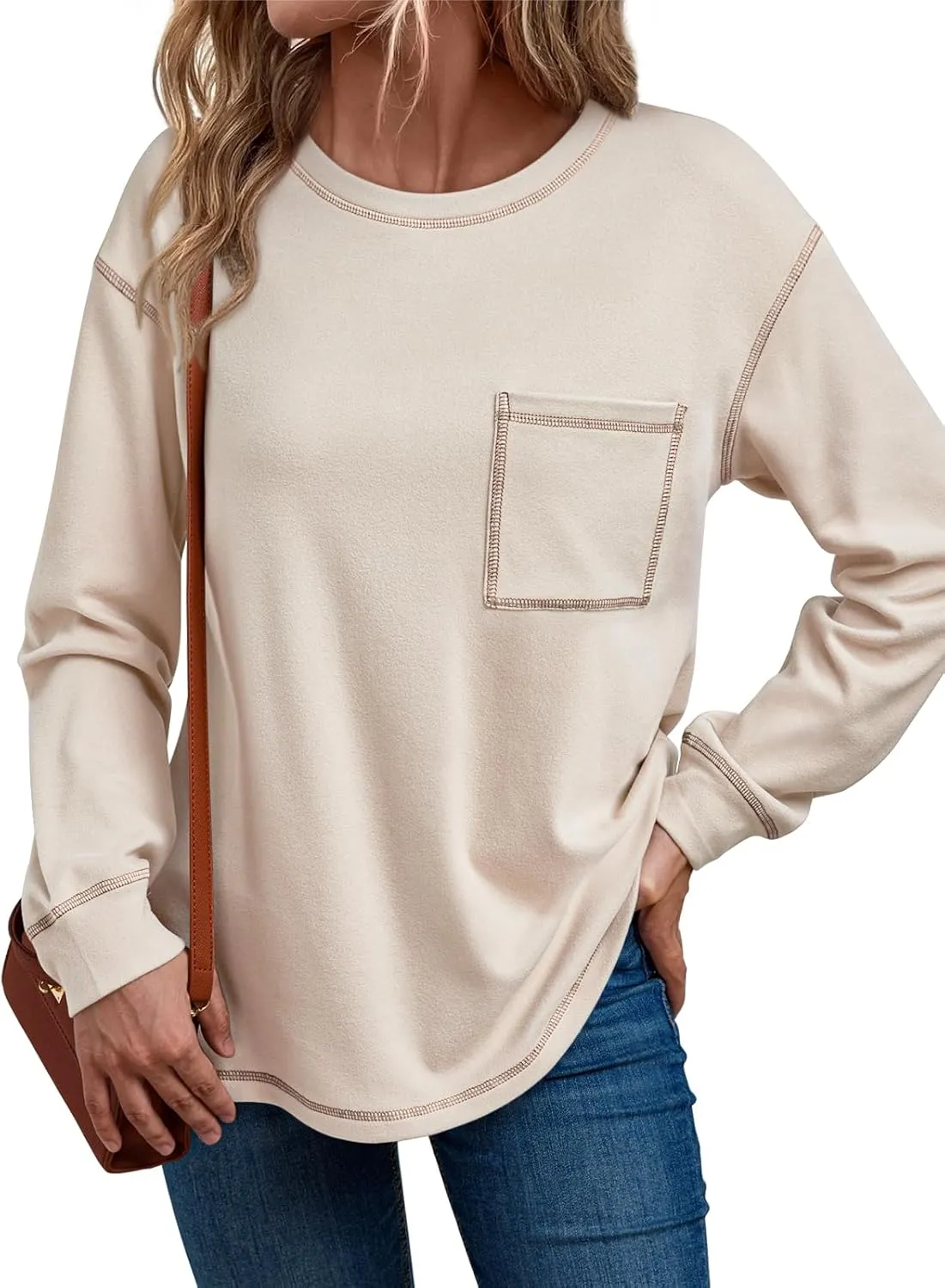 Trendy Queen Womens Crewneck Sweatshirts Long Sleeve Shirts Lightweight Sweaters Fall Tops Fashion Outfits 2025