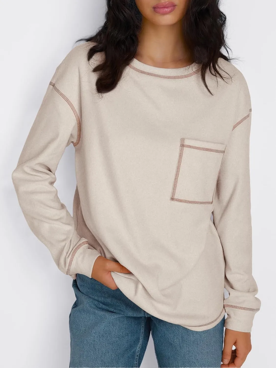 Trendy Queen Womens Crewneck Sweatshirts Long Sleeve Shirts Lightweight Sweaters Fall Tops Fashion Outfits 2025