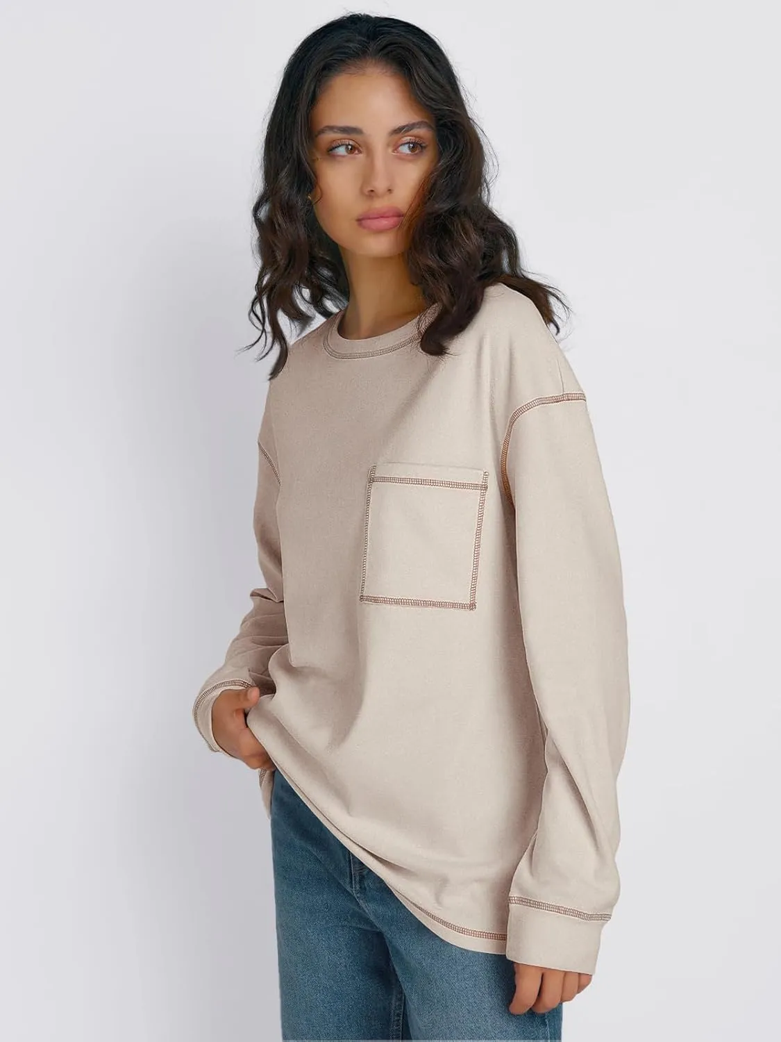 Trendy Queen Womens Crewneck Sweatshirts Long Sleeve Shirts Lightweight Sweaters Fall Tops Fashion Outfits 2025