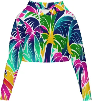 Tropical Palm-trees Women's Cropped Hoodies Long Sleeves Convenient Crop Top Sweatshirt Hooded M