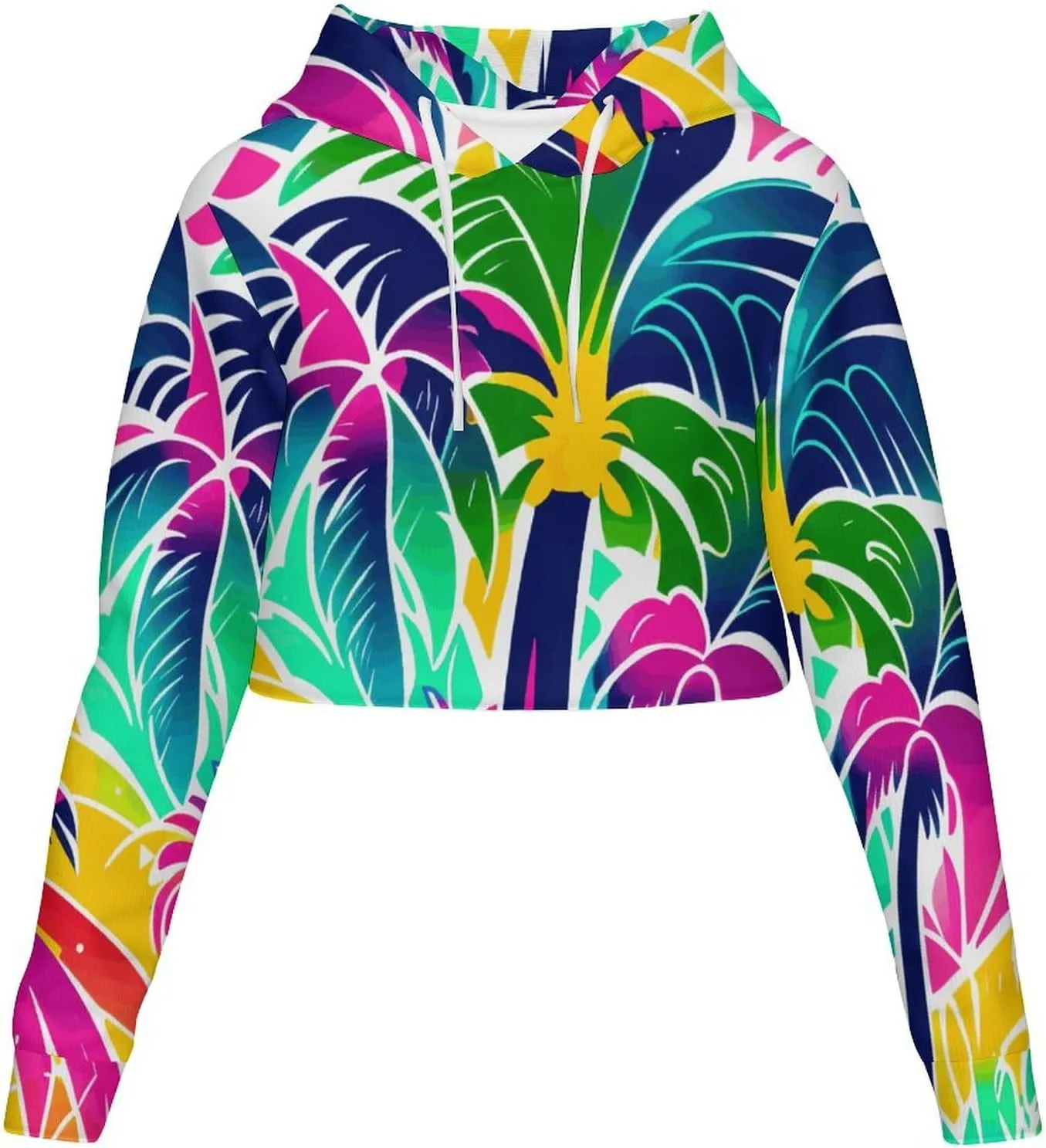 Tropical Palm-trees Women's Cropped Hoodies Long Sleeves Convenient Crop Top Sweatshirt Hooded M