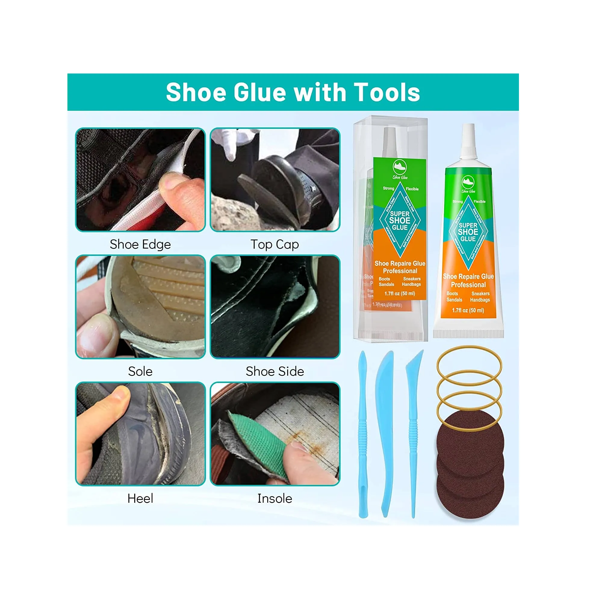 Upgrade Shoes Glue Sole Repair Adhesive, Evatage Shoe Repair Glue Boot Glue Waterproof Sole Glue for Shoes with Tools for Fixing