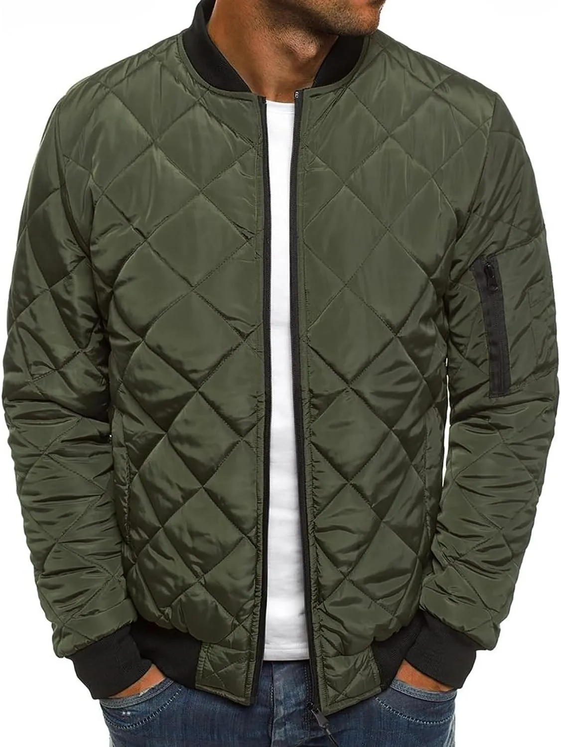 utcoco Mens Quilted Jacket Stand Collar Zip Up Casual Lightweight Down Jacket Winter Coat