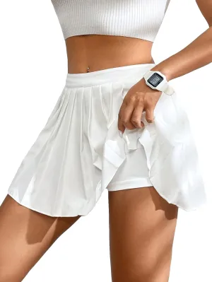 Verdusa Women's High Waist Pleated Skater A Line Mini Skirt with Lining Shorts