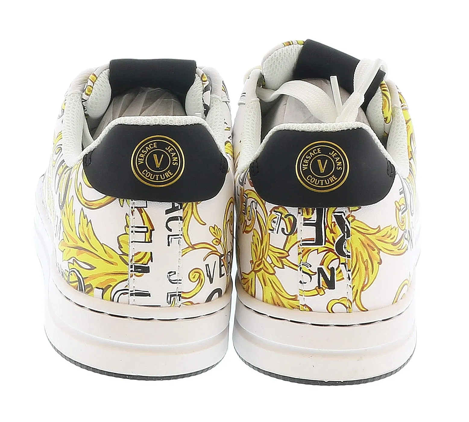 Versace Jeans Couture White Gold Baroque Print Fashion Everyday Sneakers-