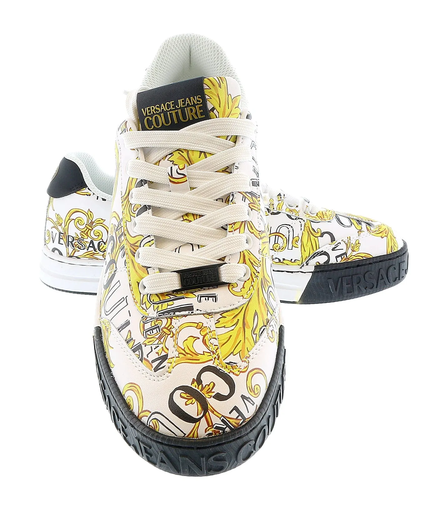 Versace Jeans Couture White Gold Baroque Print Fashion Everyday Sneakers-