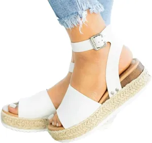 Wedge Sandals for Women Wide,Flat Platform Ankle Buckle Sandals Strap Fashion Summer Beach Sandals Open Toe Espadrilles