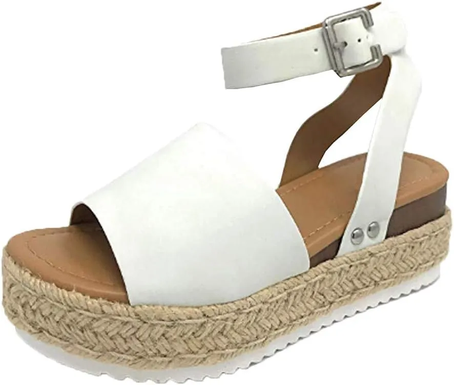 Wedge Sandals for Women Wide,Flat Platform Ankle Buckle Sandals Strap Fashion Summer Beach Sandals Open Toe Espadrilles