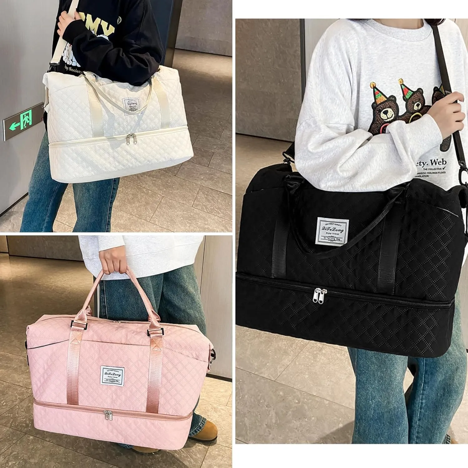 Weekender Bags for Women, Travel Duffel Bag with Shoe Compartment & Wet Pocket, Large Gym Sports Tote Bag, Maternity Hospital Overnight Bag with Toiletry Bag for Fitness, Work, Trips Pink