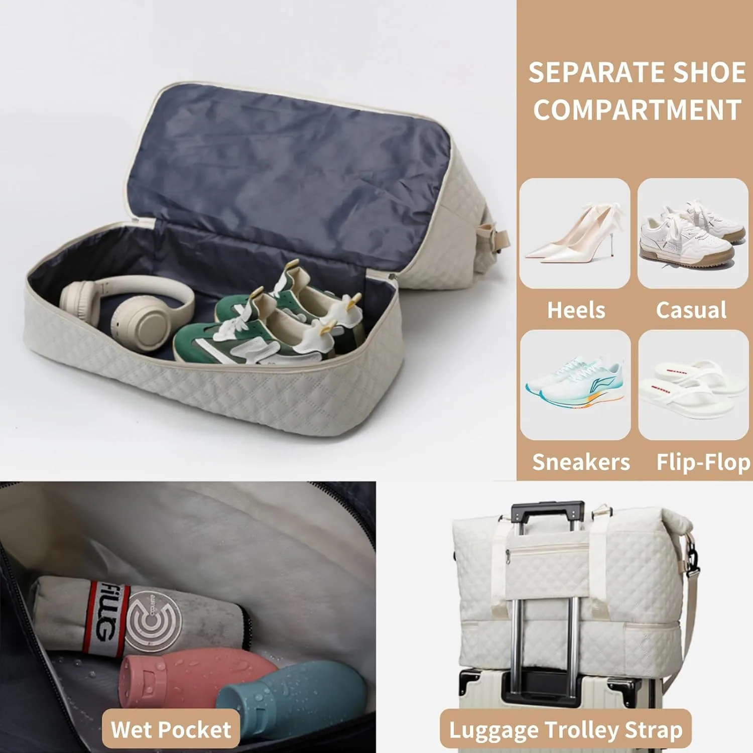 Weekender Bags for Women, Travel Duffel Bag with Shoe Compartment & Wet Pocket, Large Gym Sports Tote Bag, Maternity Hospital Overnight Bag with Toiletry Bag for Fitness, Work, Trips Pink