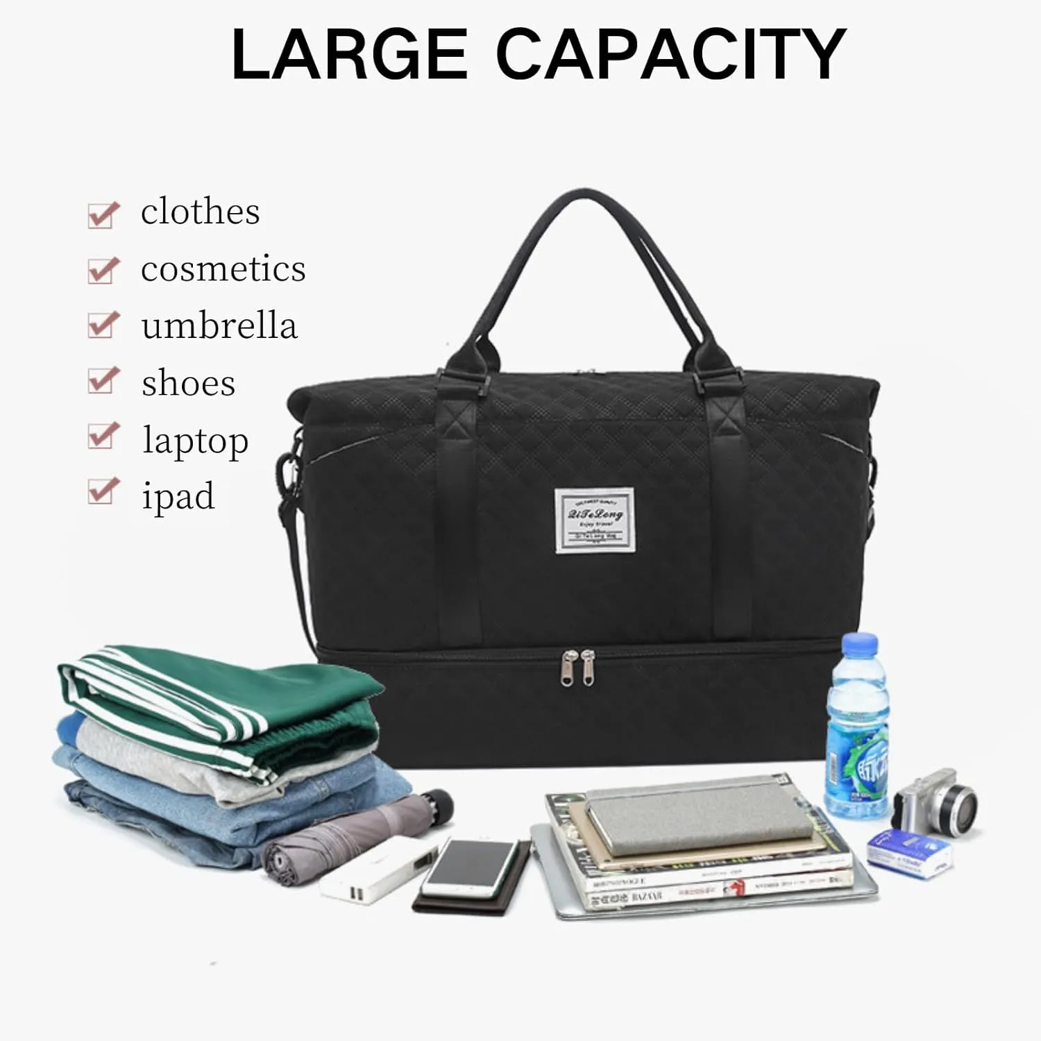 Weekender Bags for Women, Travel Duffel Bag with Shoe Compartment & Wet Pocket, Large Gym Sports Tote Bag, Maternity Hospital Overnight Bag with Toiletry Bag for Fitness, Work, Trips Pink