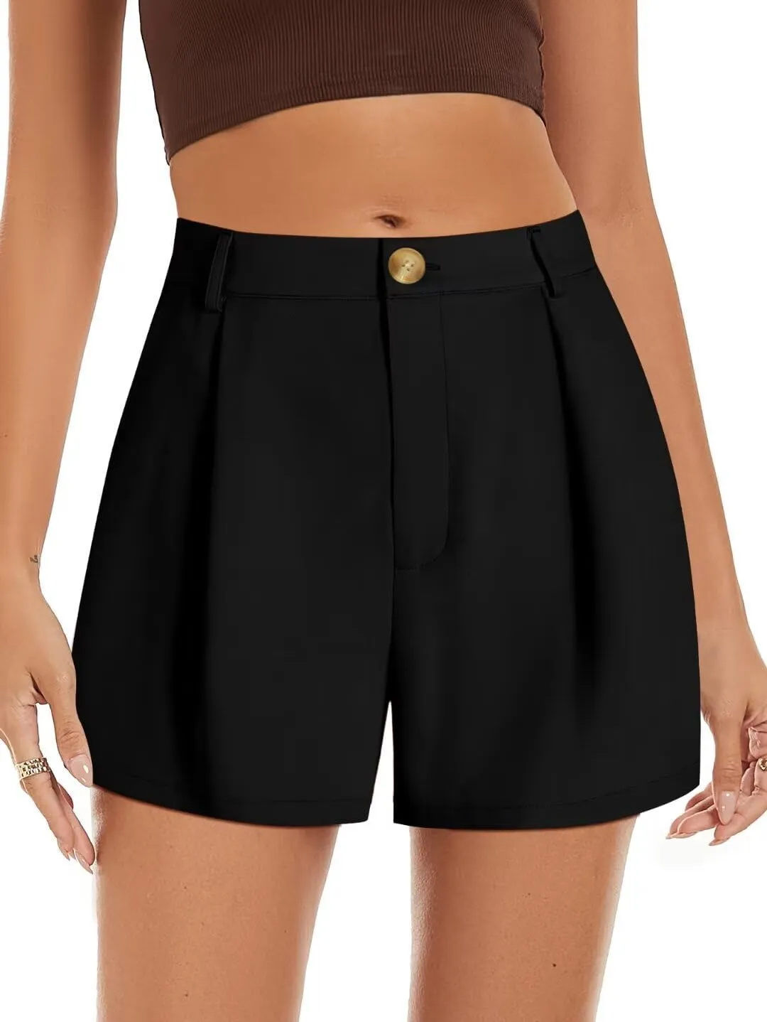 Wkior Shorts for Women Summer Elastic High Waisted Business Casual Work Shorts with Pockets
