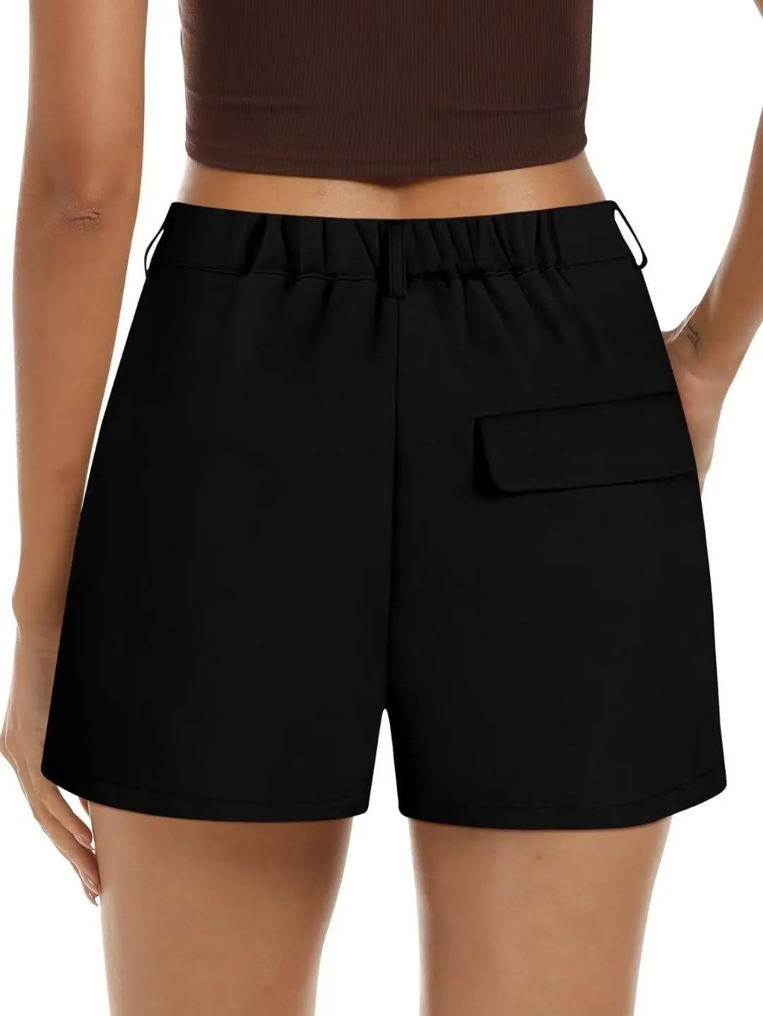 Wkior Shorts for Women Summer Elastic High Waisted Business Casual Work Shorts with Pockets