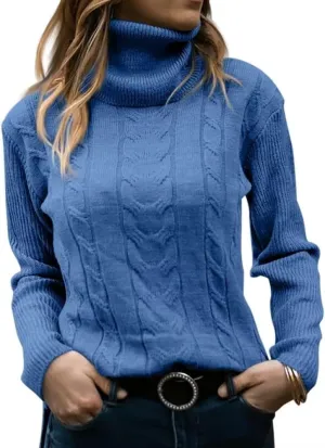 Wkior Women's Long Sleeve Turtleneck Cozy Knit Sweater Casual Loose Fashion Pullover Jumper Tops