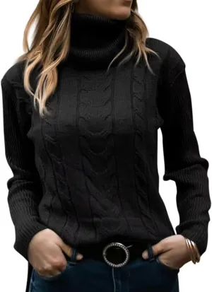 Wkior Women's Long Sleeve Turtleneck Cozy Knit Sweater Casual Loose Fashion Pullover Jumper Tops